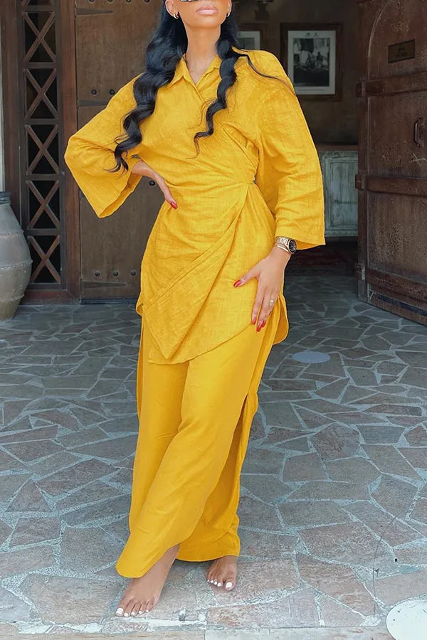Casual Diagonal Tie Shirt & Pants Suit