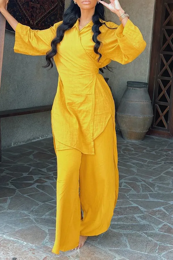 Casual Diagonal Tie Shirt & Pants Suit