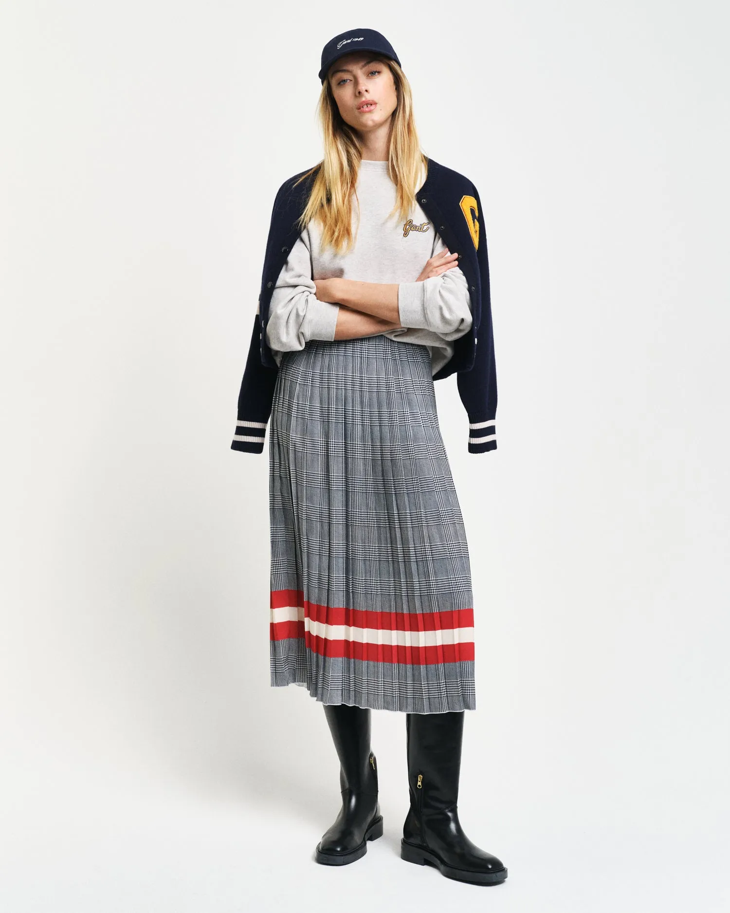 Check Print Pleated Skirt