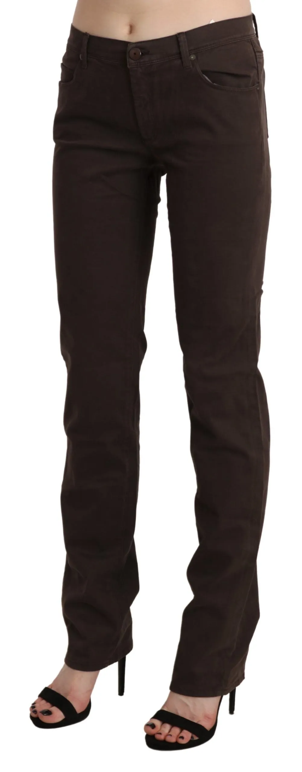 Chic Brown Mid Waist Skinny Trousers