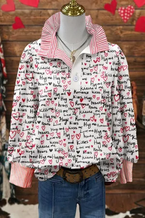 Chic Valentine's Day Print Puff Sleeve Blouse