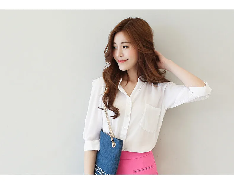 Chiffon Blouses Shirts Women Blouse 3/4 Sleeve Blouse Woman Tops Fashion Clothing Female Ladies Office Shirts Brand Style