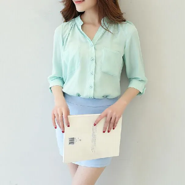 Chiffon Blouses Shirts Women Blouse 3/4 Sleeve Blouse Woman Tops Fashion Clothing Female Ladies Office Shirts Brand Style