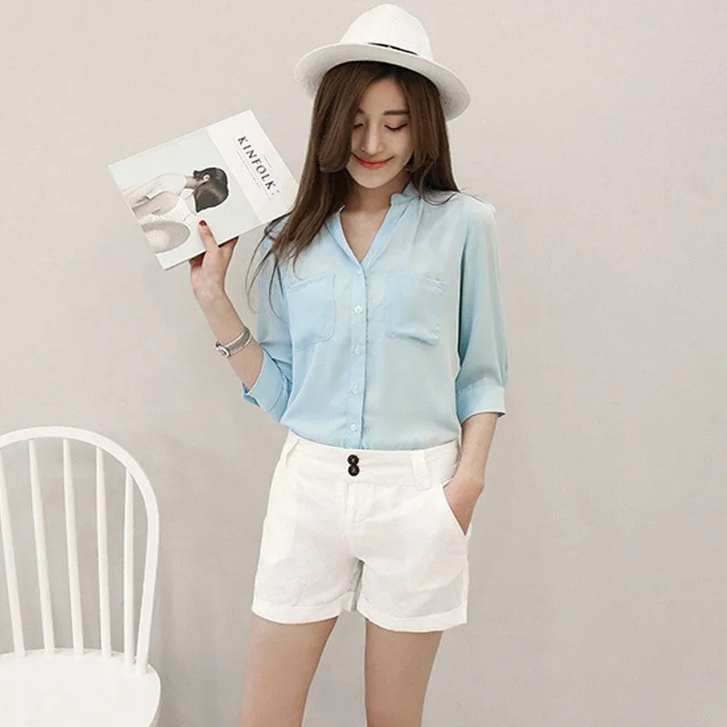 Chiffon Blouses Shirts Women Blouse 3/4 Sleeve Blouse Woman Tops Fashion Clothing Female Ladies Office Shirts Brand Style