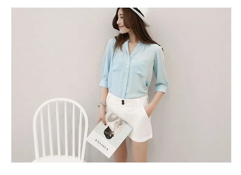 Chiffon Blouses Shirts Women Blouse 3/4 Sleeve Blouse Woman Tops Fashion Clothing Female Ladies Office Shirts Brand Style