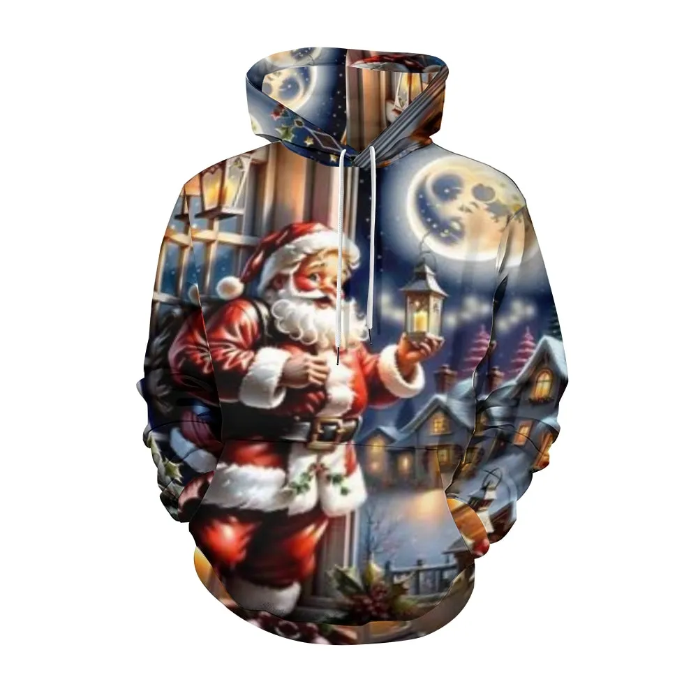 Christmas Santa Claus Winter Snow Graphic Pullover With Kangaroo Pocket Hoodies