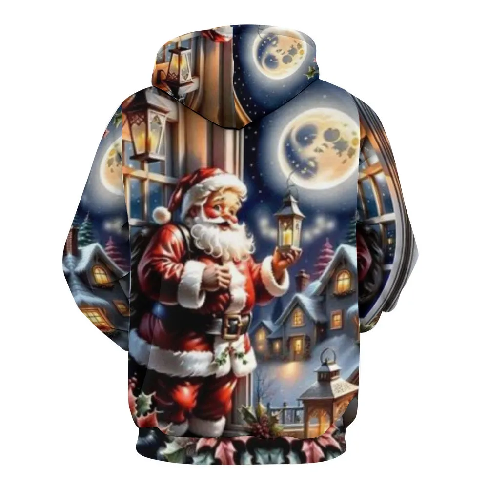 Christmas Santa Claus Winter Snow Graphic Pullover With Kangaroo Pocket Hoodies