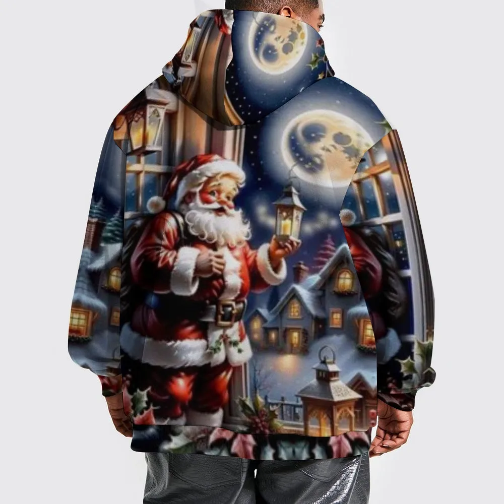 Christmas Santa Claus Winter Snow Graphic Pullover With Kangaroo Pocket Hoodies