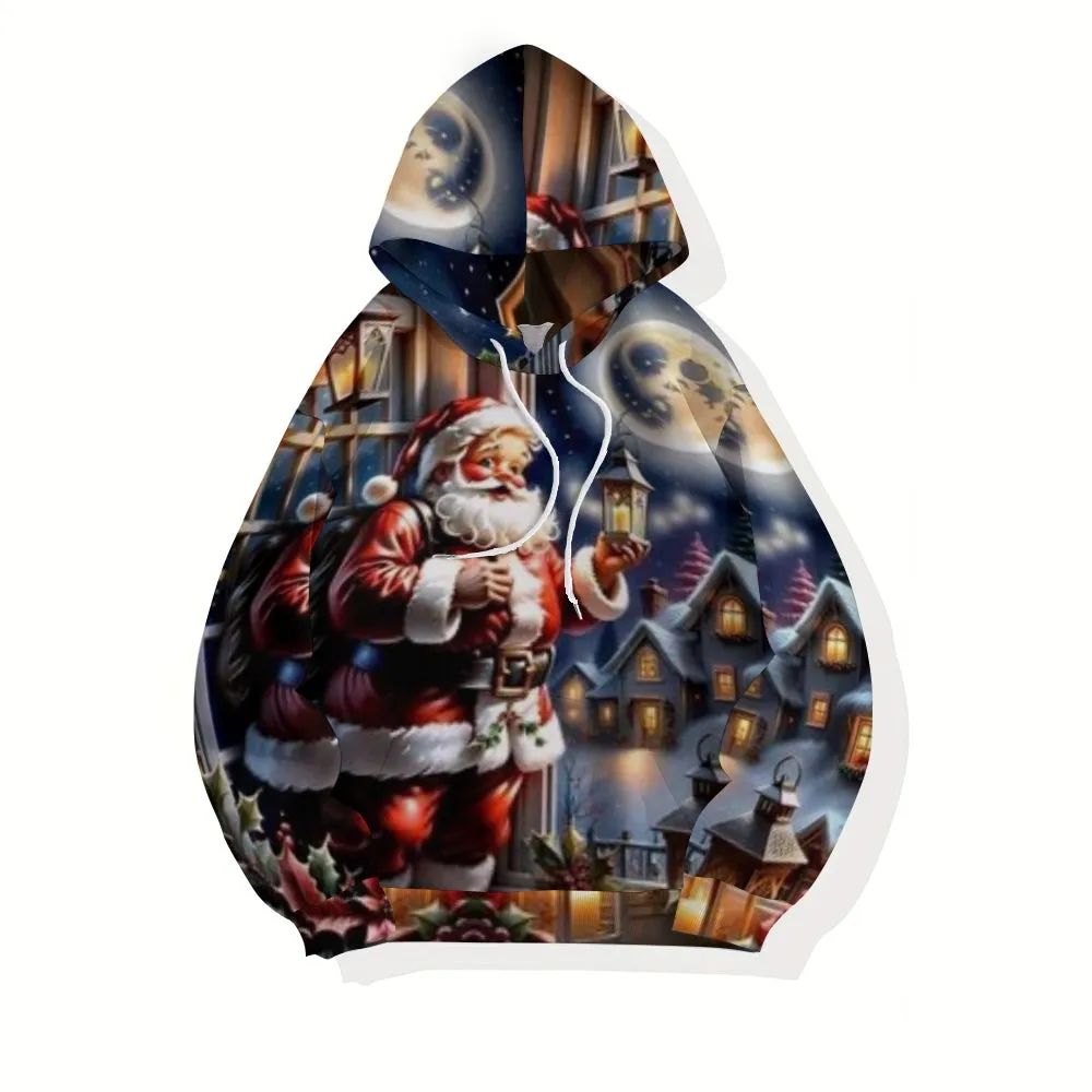 Christmas Santa Claus Winter Snow Graphic Pullover With Kangaroo Pocket Hoodies