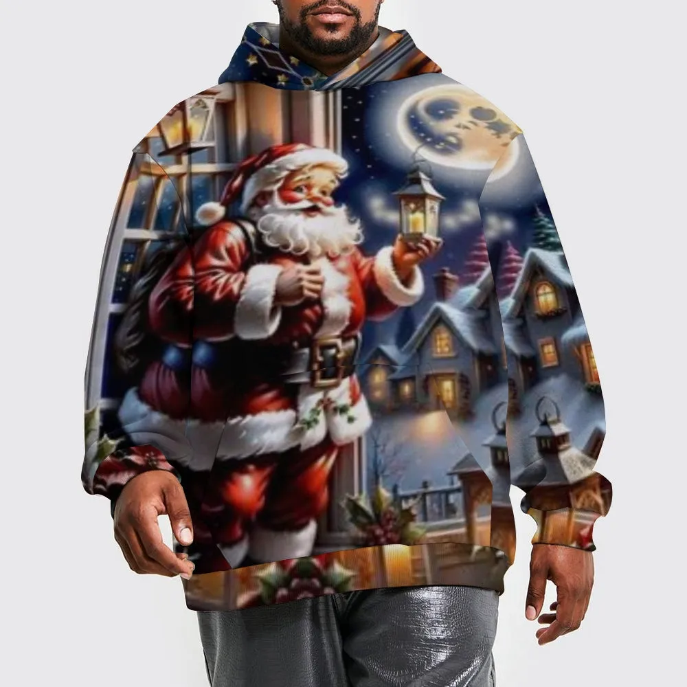 Christmas Santa Claus Winter Snow Graphic Pullover With Kangaroo Pocket Hoodies