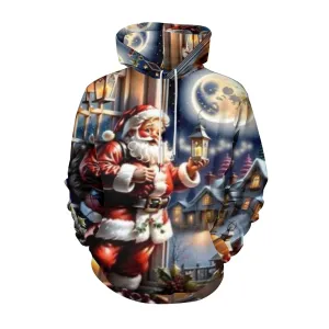 Christmas Santa Claus Winter Snow Graphic Pullover With Kangaroo Pocket Hoodies