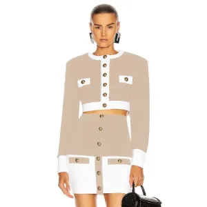 Color Block Cardigan - Black and White Knitted Sweater with Metal Buckle