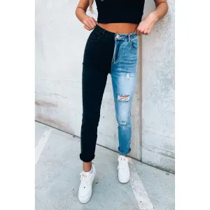 Color Block Distressed Skinny Jeans