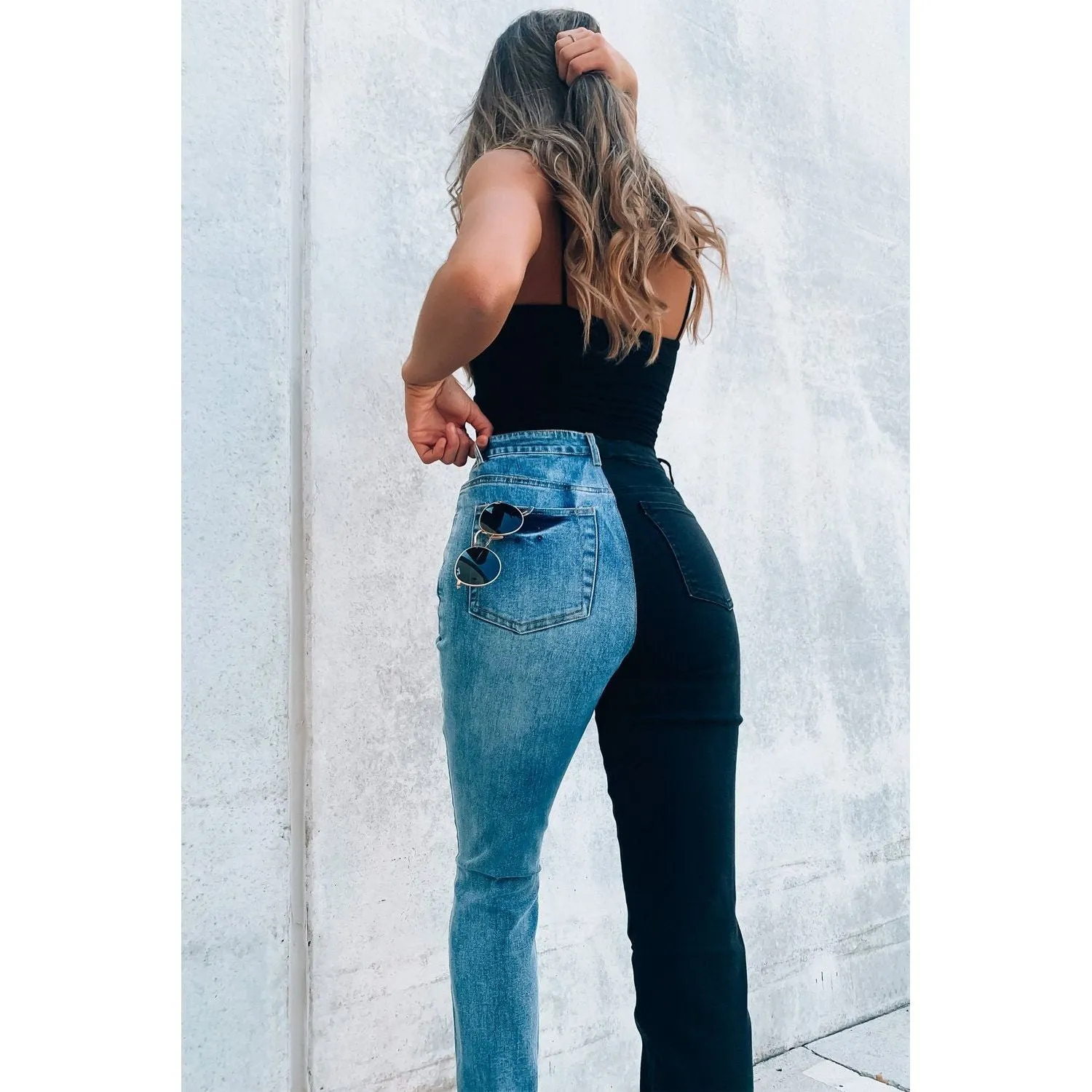 Color Block Distressed Skinny Jeans