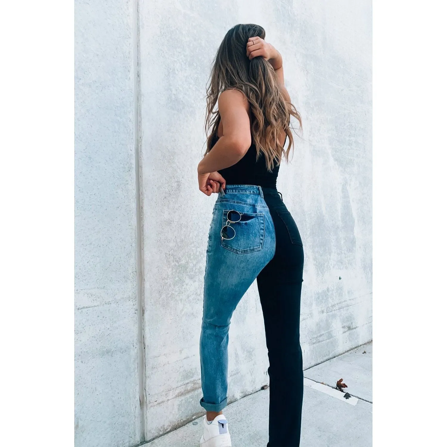 Color Block Distressed Skinny Jeans
