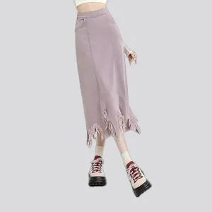 Colorful fringe asymmetrical denim skirt