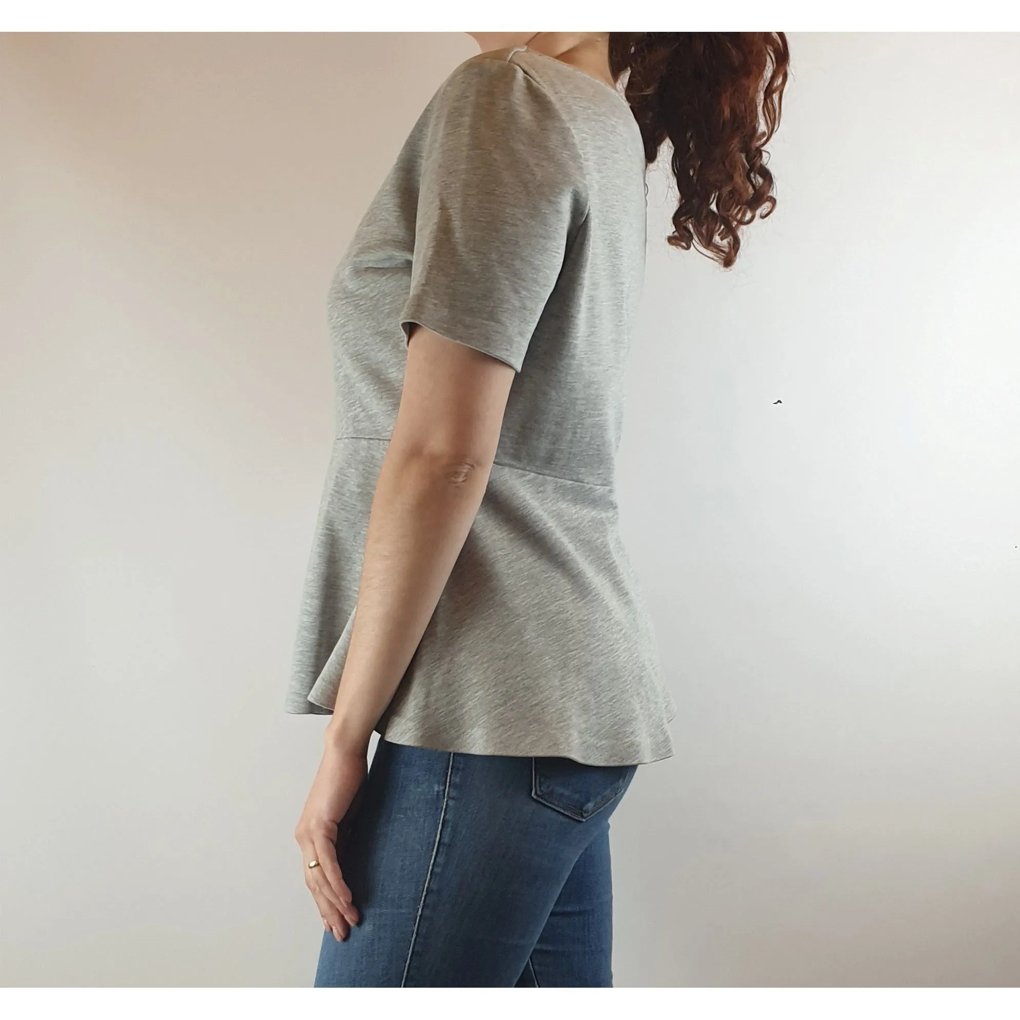 Cos grey v-neck tee shirt style top with flared detail size S (best fits 10)