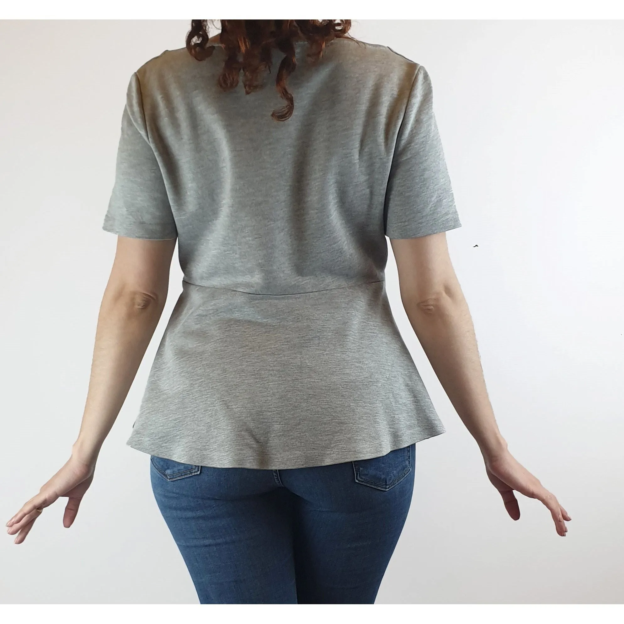 Cos grey v-neck tee shirt style top with flared detail size S (best fits 10)