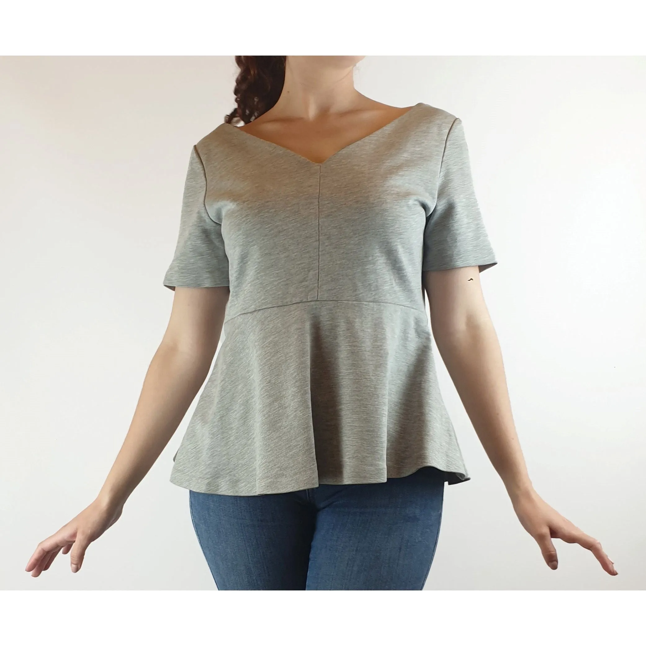 Cos grey v-neck tee shirt style top with flared detail size S (best fits 10)
