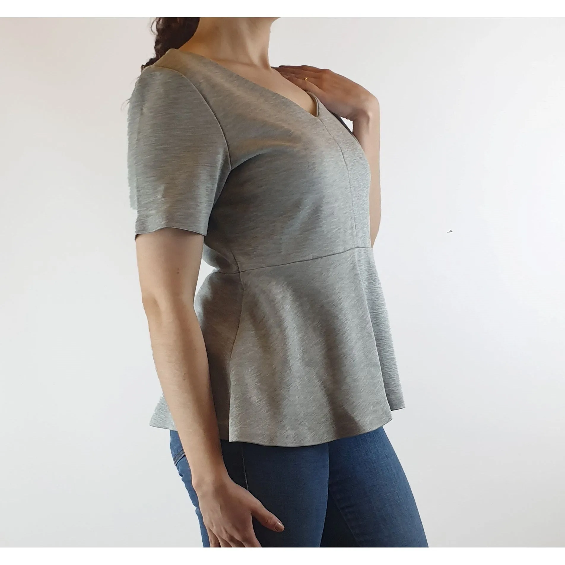 Cos grey v-neck tee shirt style top with flared detail size S (best fits 10)