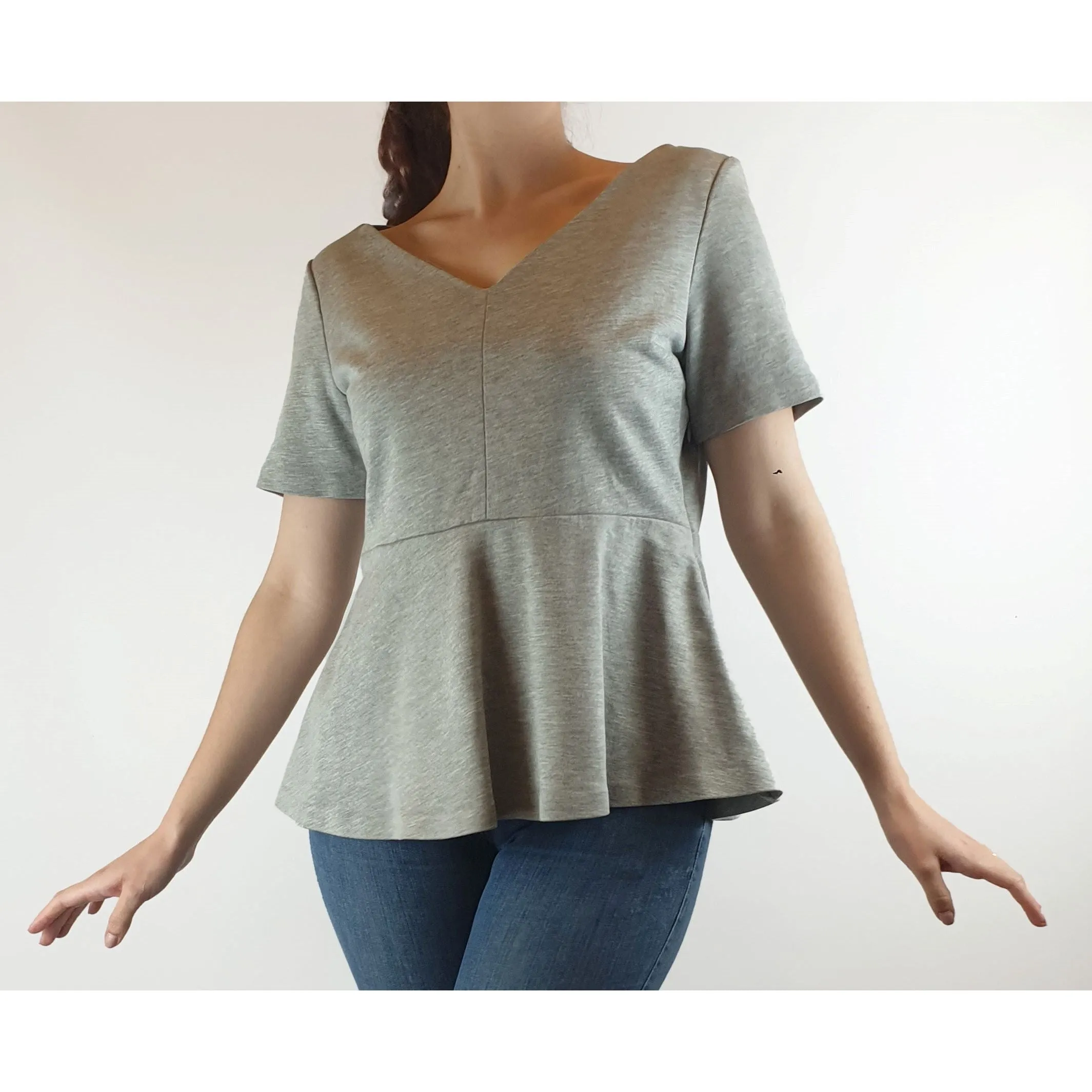 Cos grey v-neck tee shirt style top with flared detail size S (best fits 10)
