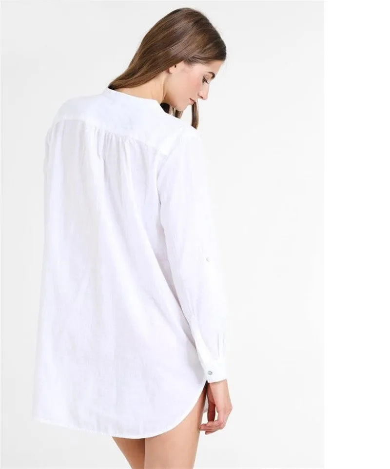 Cotton Stand Collar Side Pocket Shirt