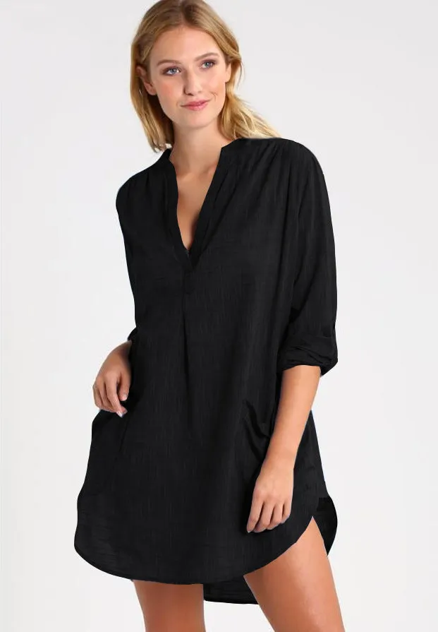 Cotton Stand Collar Side Pocket Shirt