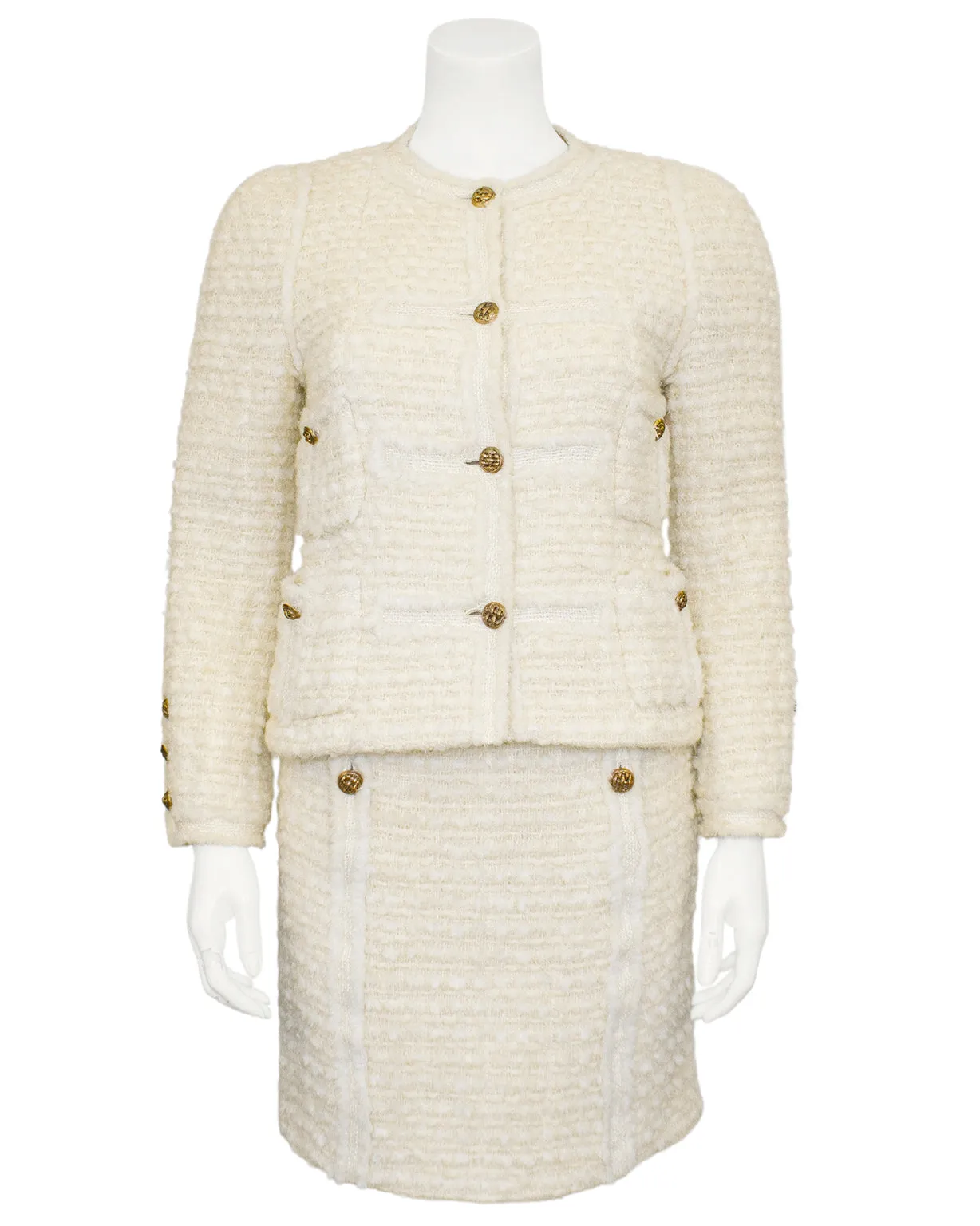Cream Haute Couture Boucle and Tweed Skirt Suit