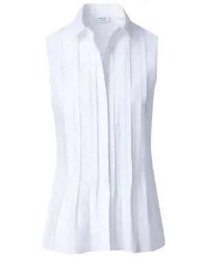Cream Sleeveless Pleat Front Blouse