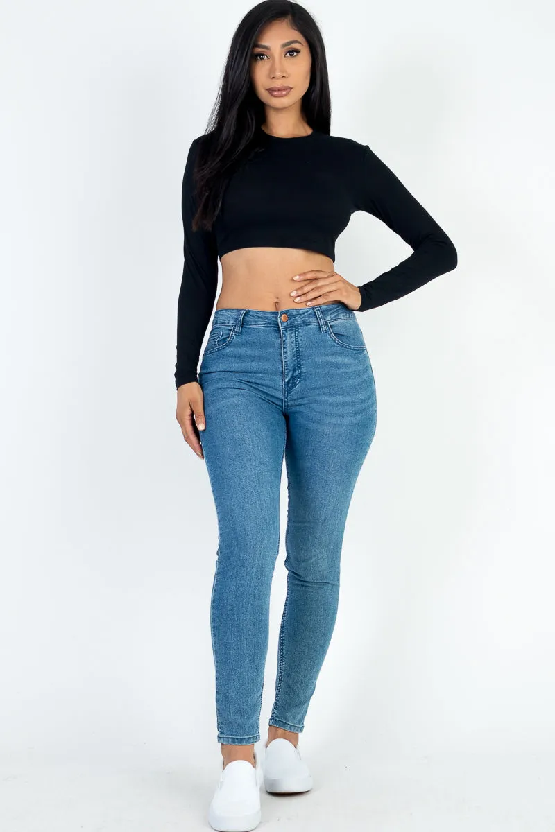 Crew Neck Long Sleeve Cropped Top (CAPELLA)