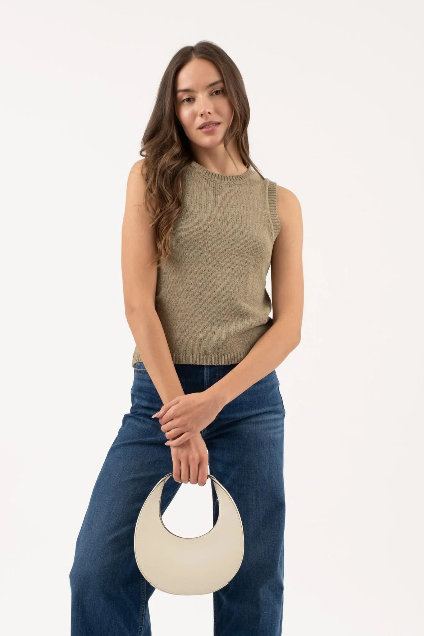 Crew Neck Sleeveless Knit Pullover Sweater