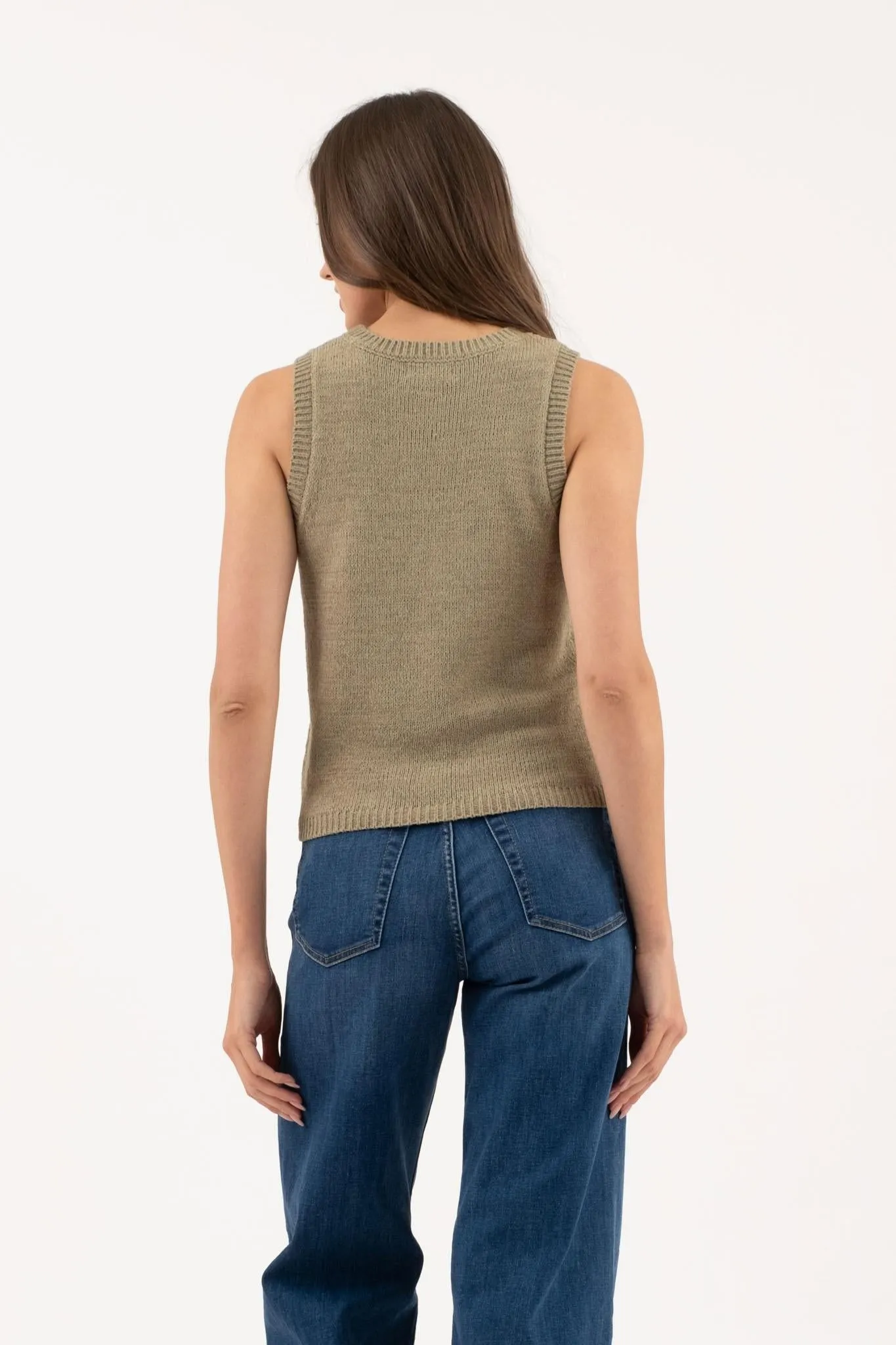 Crew Neck Sleeveless Knit Pullover Sweater