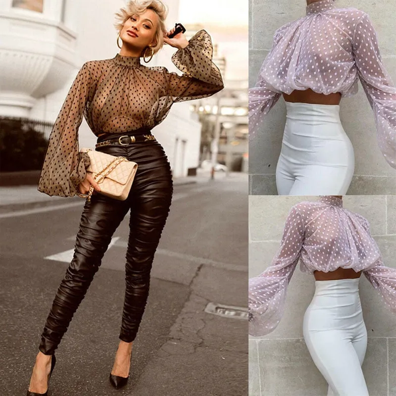 Cute Puff Sleeve Polka Dot Blouse
