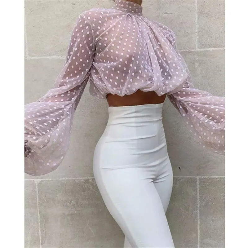 Cute Puff Sleeve Polka Dot Blouse