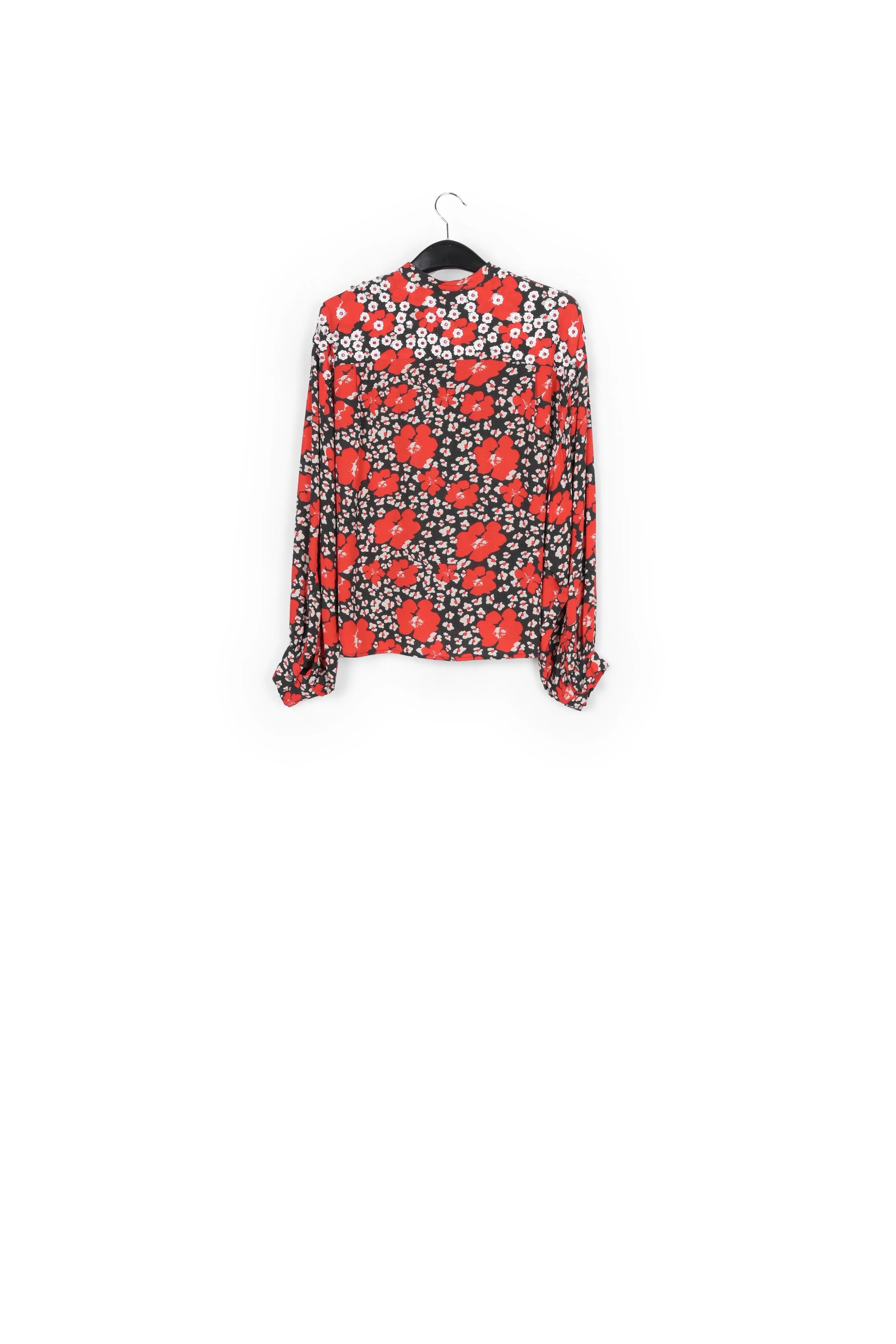 Dark blue, red and white floral-print shirt