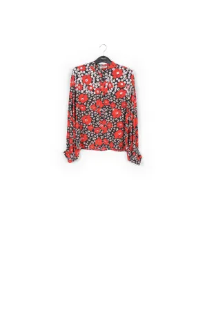 Dark blue, red and white floral-print shirt