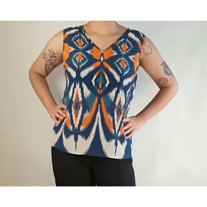 David Lawrence 100% silk blue and orange print sleeveless top size 12