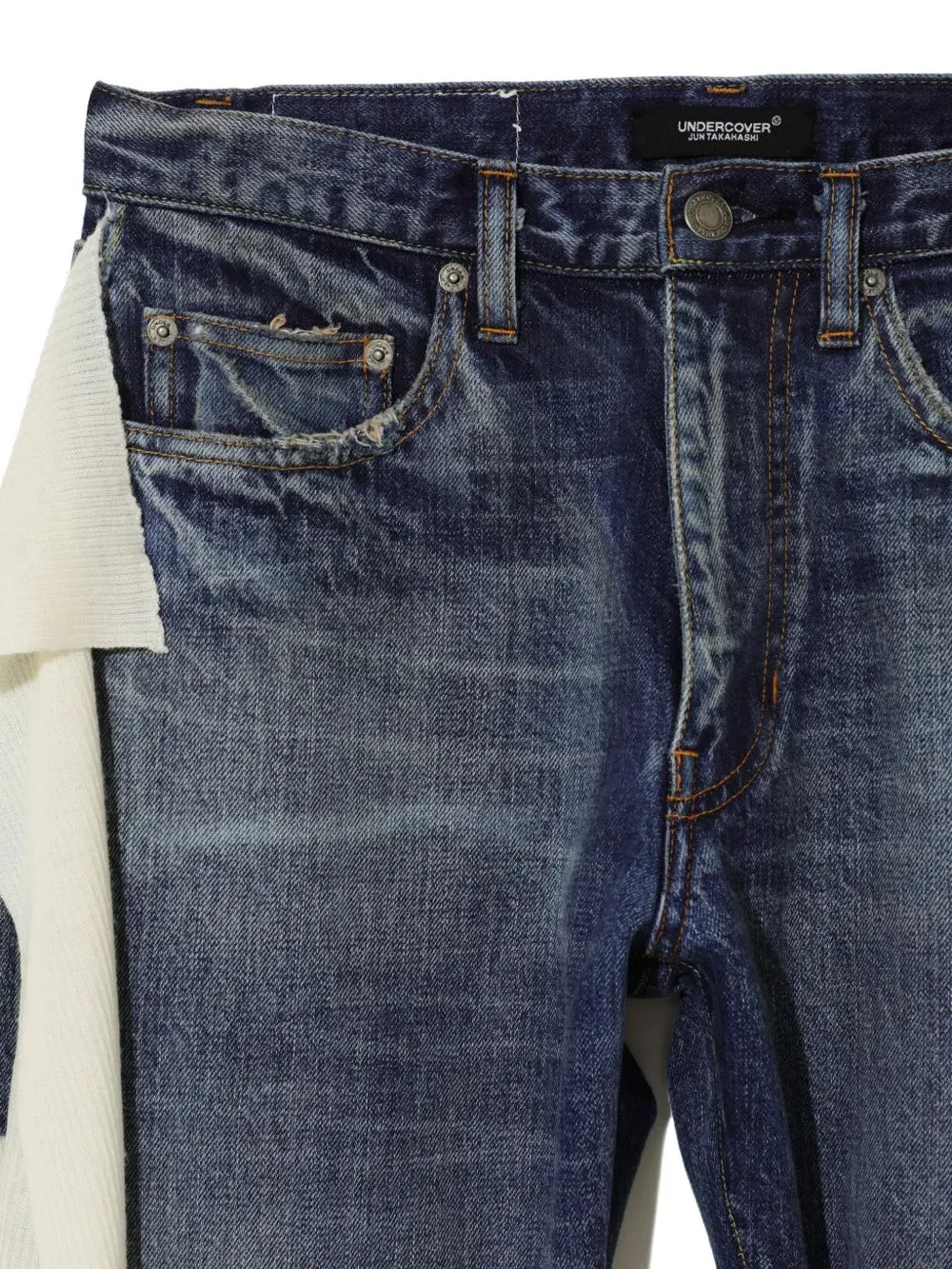 distressed straight-leg trousers