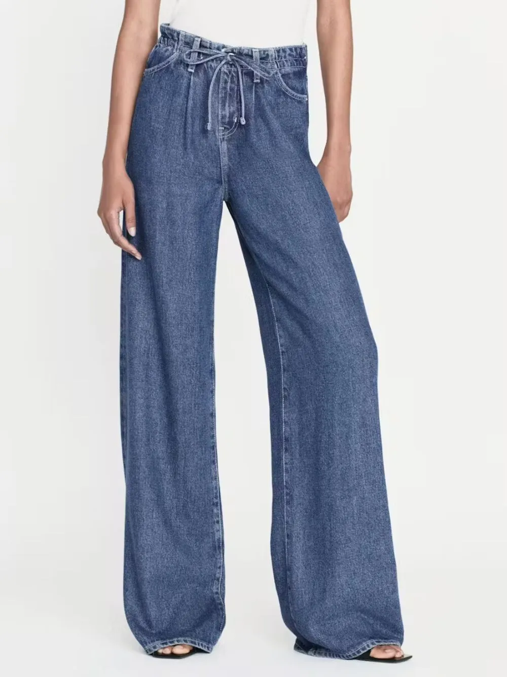 Drawstring Wide Leg Jeans