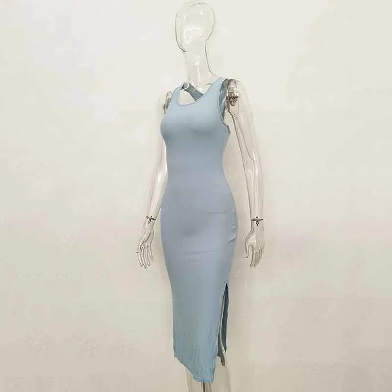 Dress Women's Fashion Casual Tight Slit Vest Long Skirt Spring Summer Dress