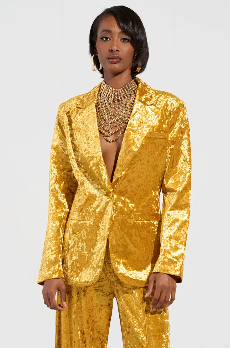 DRIPPING IN GOLD CRUSHED VELVET BLAZER