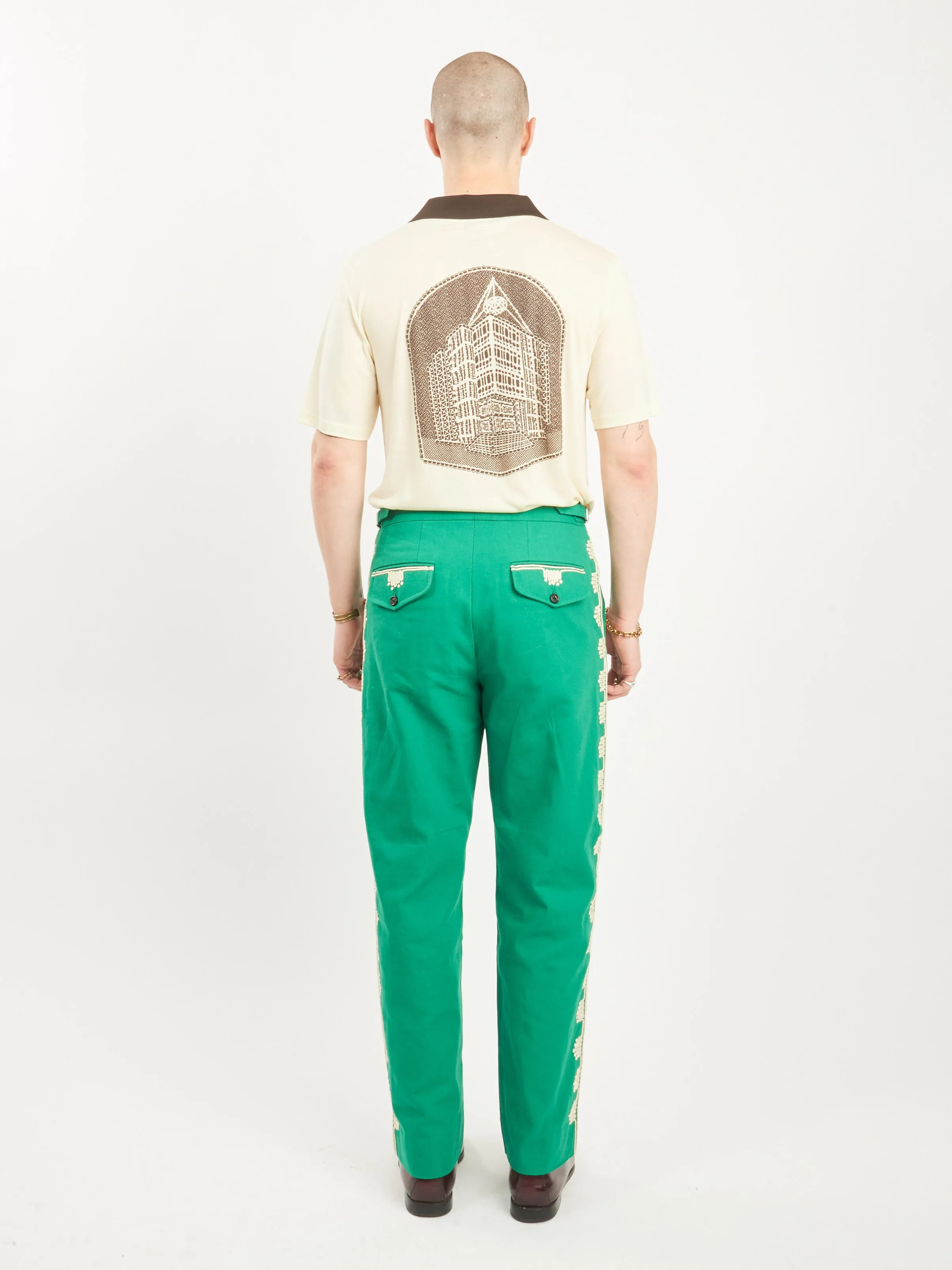 Ecru/Green Ripple Applique Trousers
