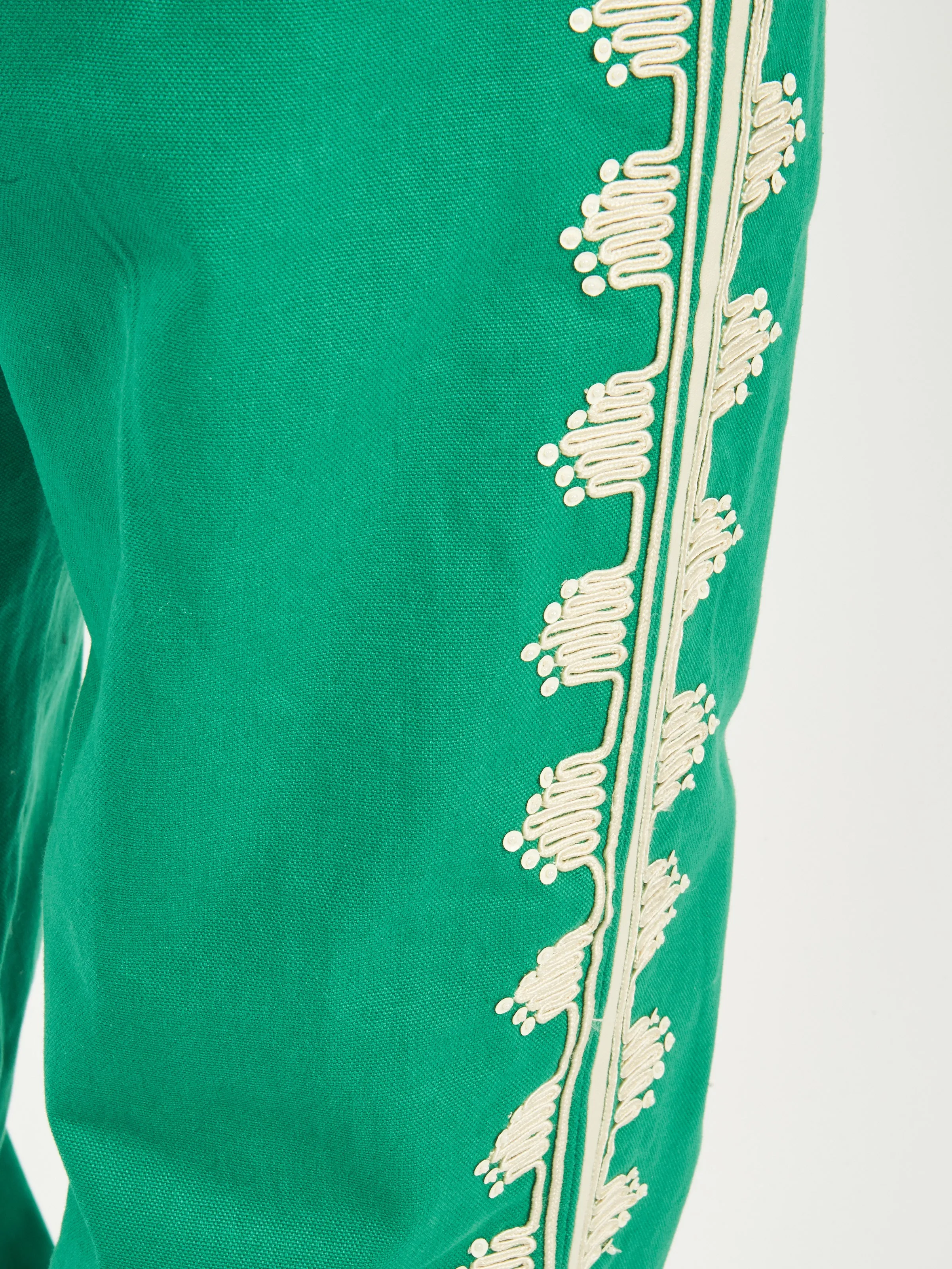 Ecru/Green Ripple Applique Trousers