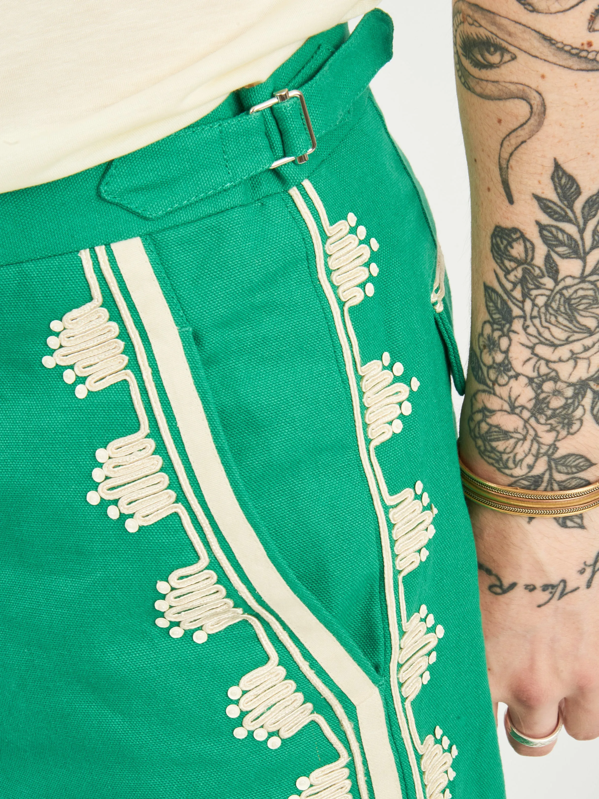 Ecru/Green Ripple Applique Trousers