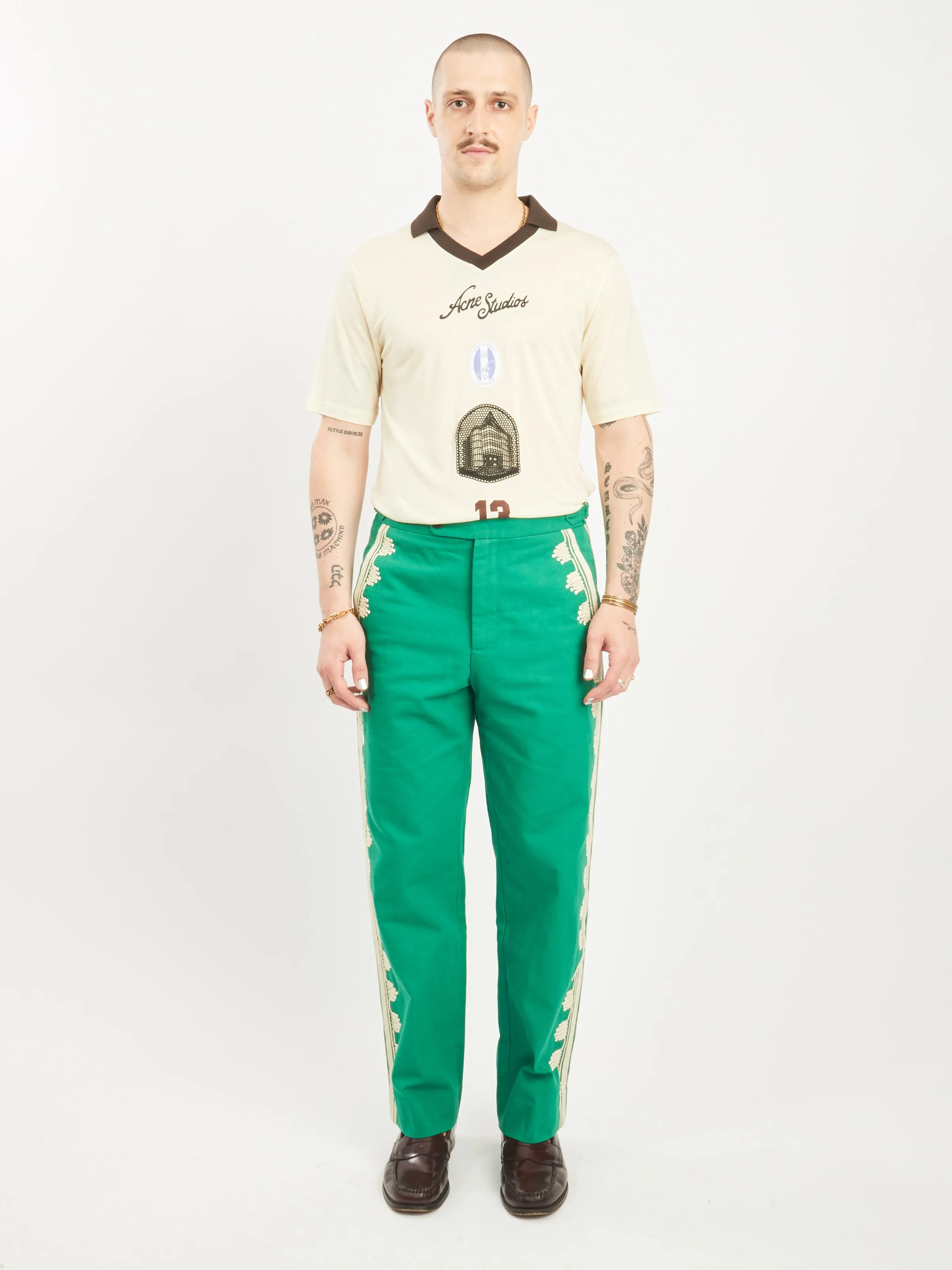Ecru/Green Ripple Applique Trousers
