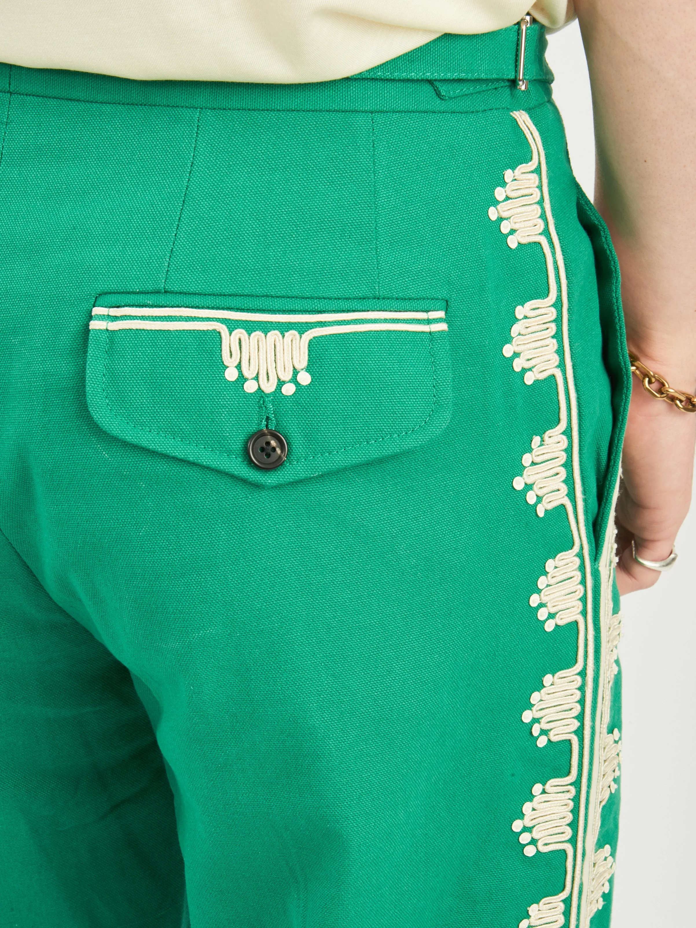 Ecru/Green Ripple Applique Trousers