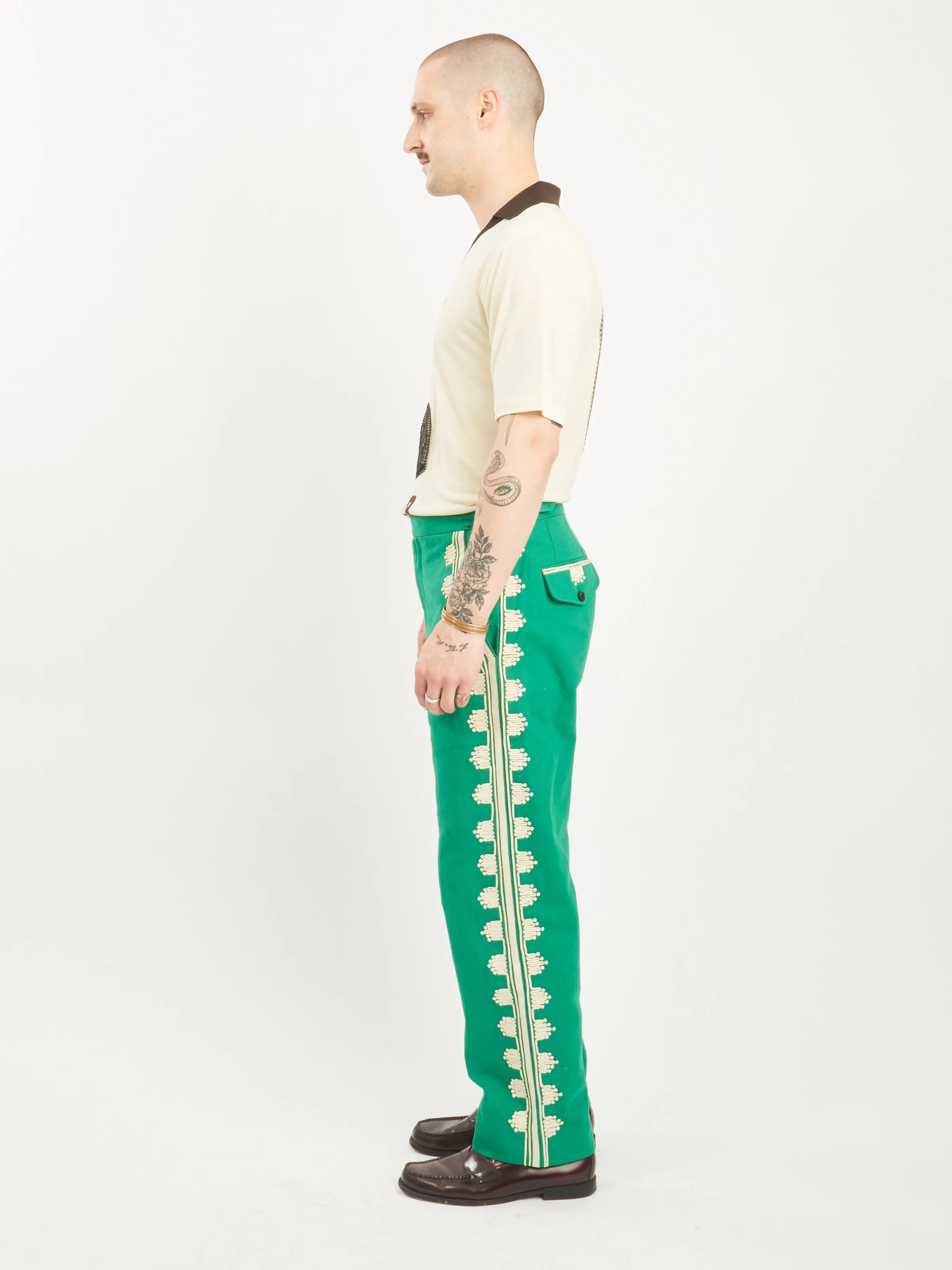 Ecru/Green Ripple Applique Trousers