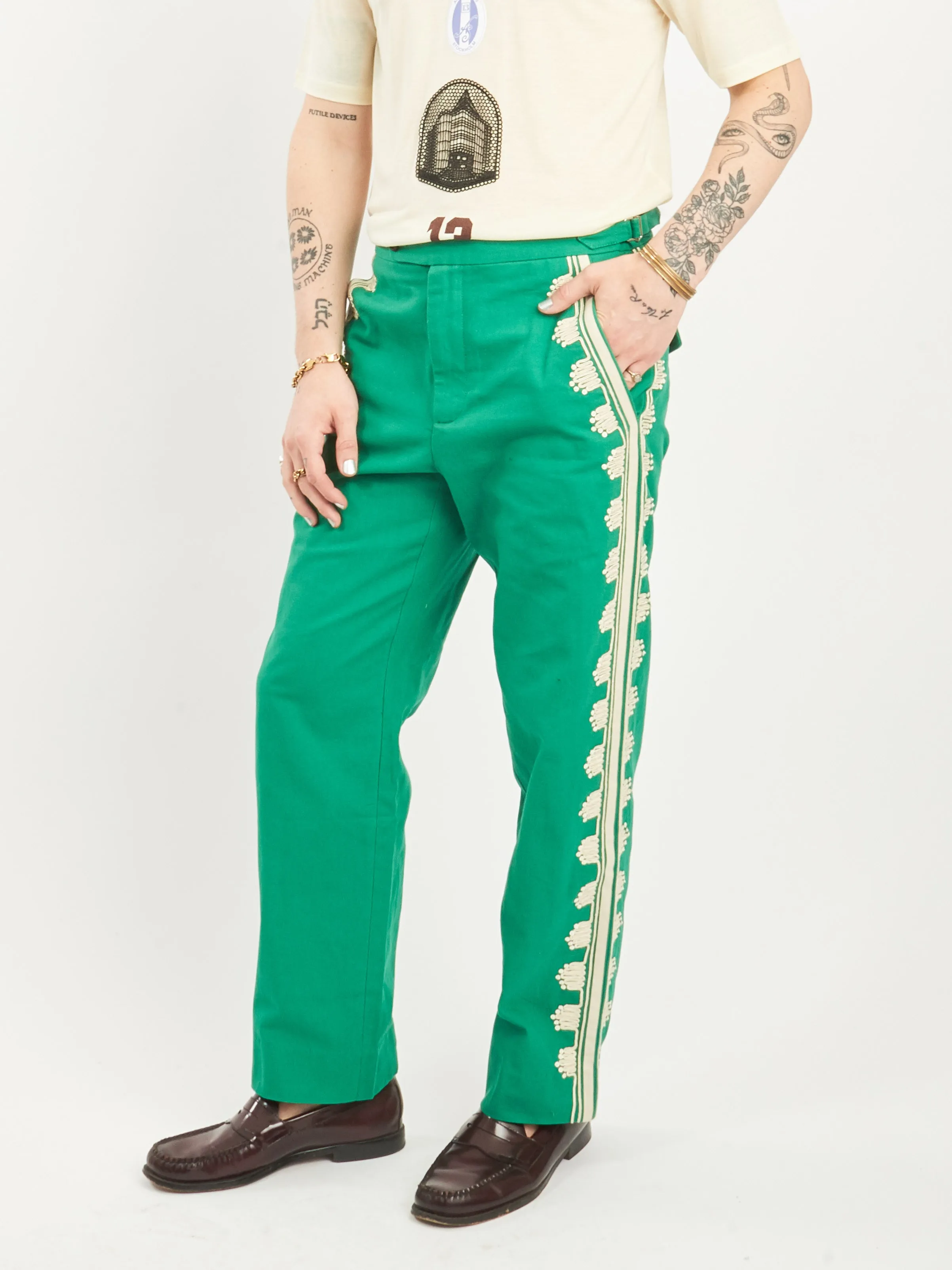 Ecru/Green Ripple Applique Trousers