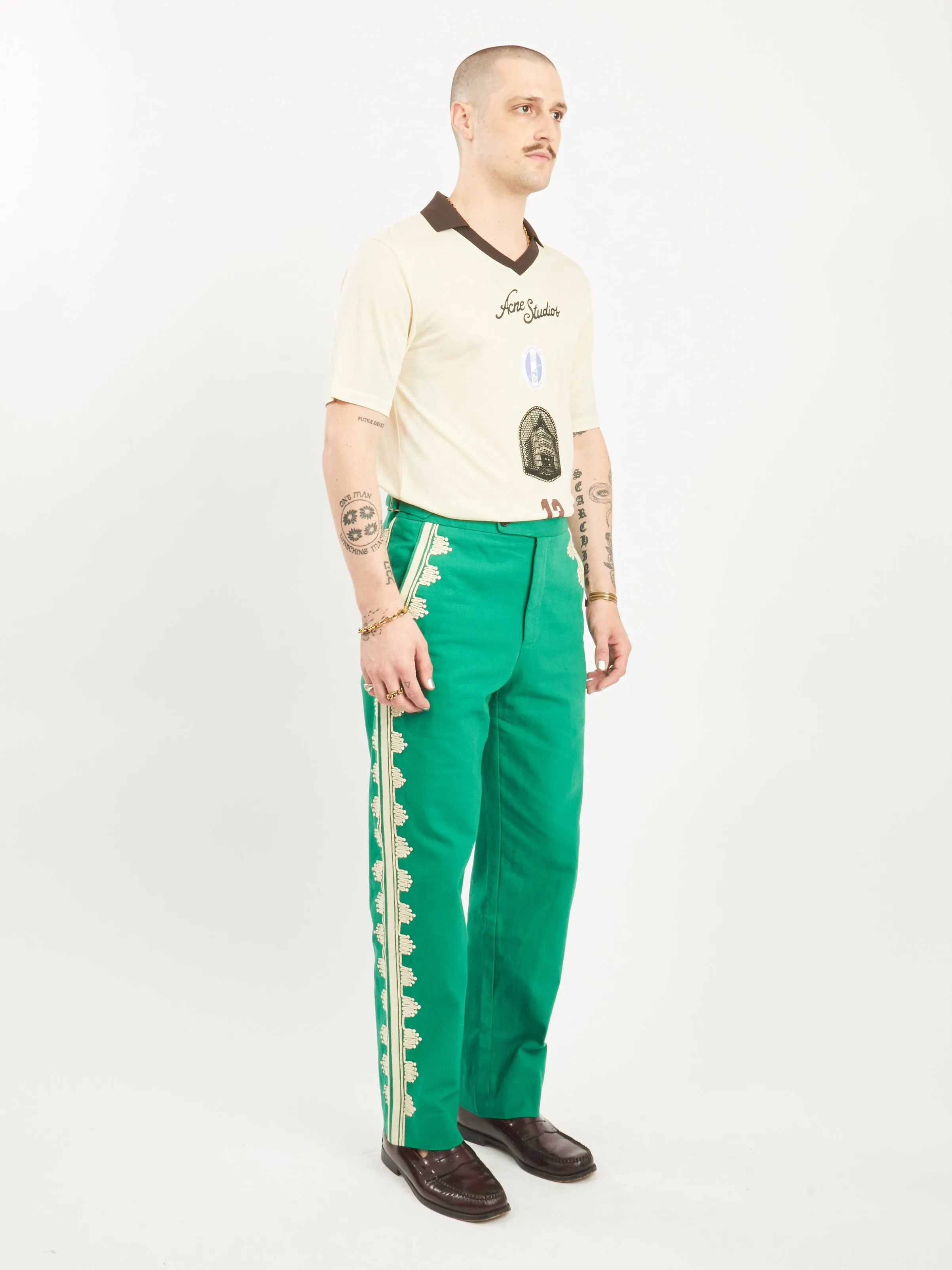 Ecru/Green Ripple Applique Trousers