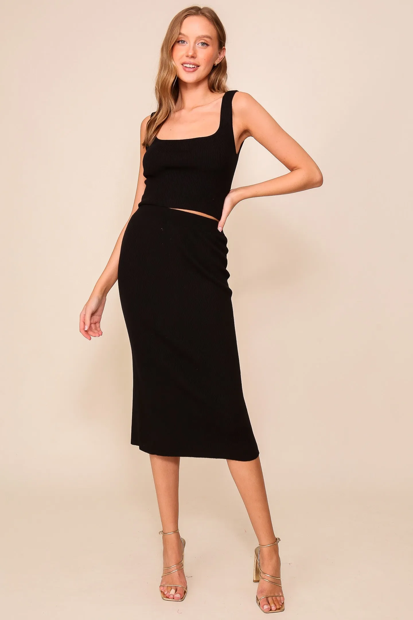 Elastic High Waisted Sweater Ribbed Knit Skirt MS1434
